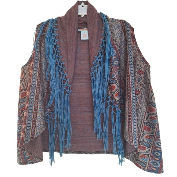 FLYING TOMATO Fringe Boho Sleeveless Open Cardigan New Mexico Nights Vest M - Picture 1 of 13